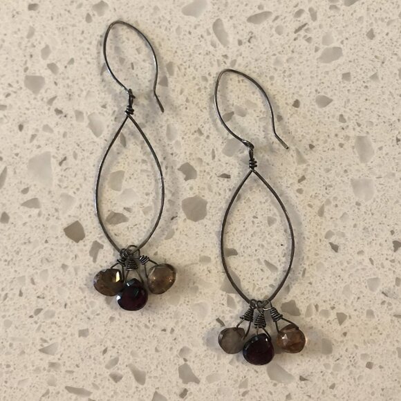 Handmade Sterling Silver Wire Earrings with Gemstone Beads - Picture 1 of 2